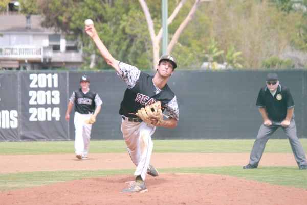 Senior Preston GrandPre tosses a complete game, 3-hit shutout, as Laguna beat Alhambra 2-0 in the second round of CIF playoffs on Tuesday, May 27 at Skipper Carrillo Field. Credit: Robert Campbell 